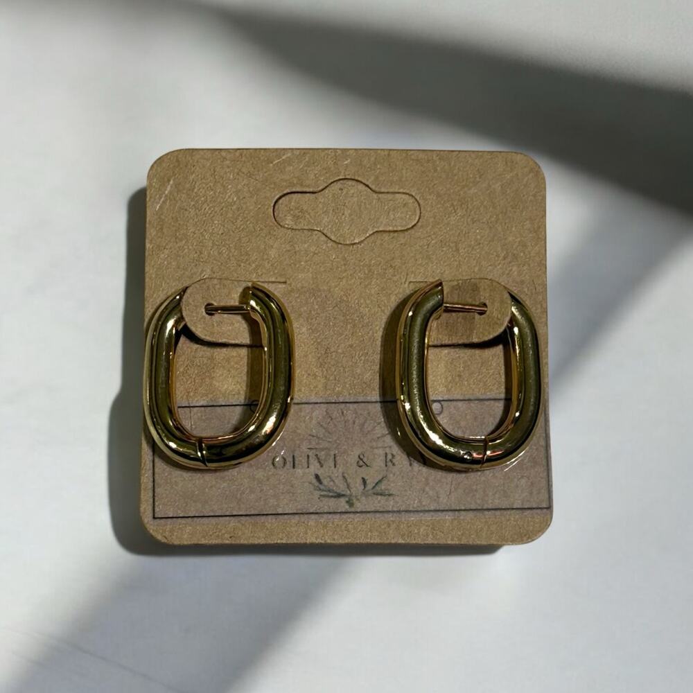 Chunky Gold Plated Stainless Steel Square Huggie Hoop Earrings